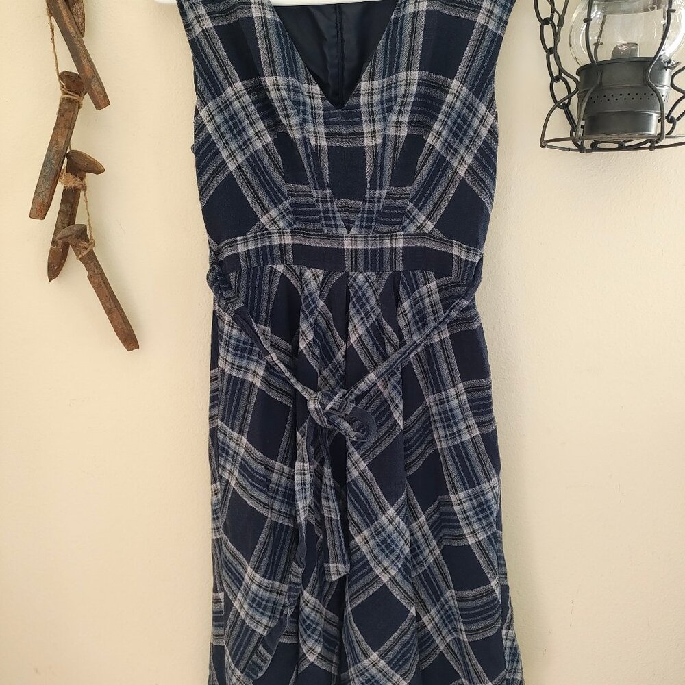 Monsoon Blue Plaid Dress With Tie Waist View 3